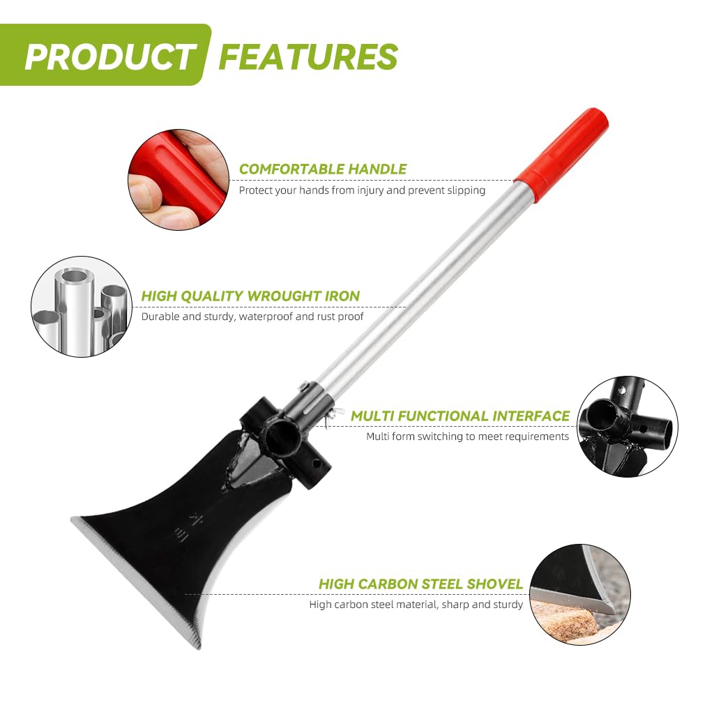 HASTHIP Gardening Tool 3 In 1  Multifunctional Gardening Sickle Shovel Tool Axe Tool with 11.8'' Steel Handle High Carboon Steel Sickle Shovel Tool Versatile Gardening Handy Tool