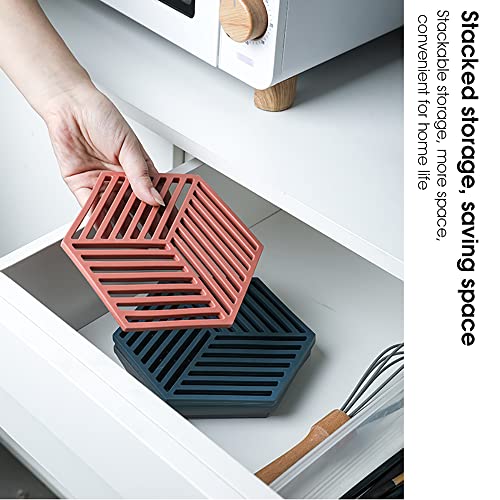 Supvox® 4PCS Silicone Trivet Mats, 5.3inches Hexagon Hot Pads Non-Slip Pot Pads Heat Resistant Bowl Mats Multifunction Kitchen Tool for Bowl Mats, Dish Mats Placemats (Stripes)