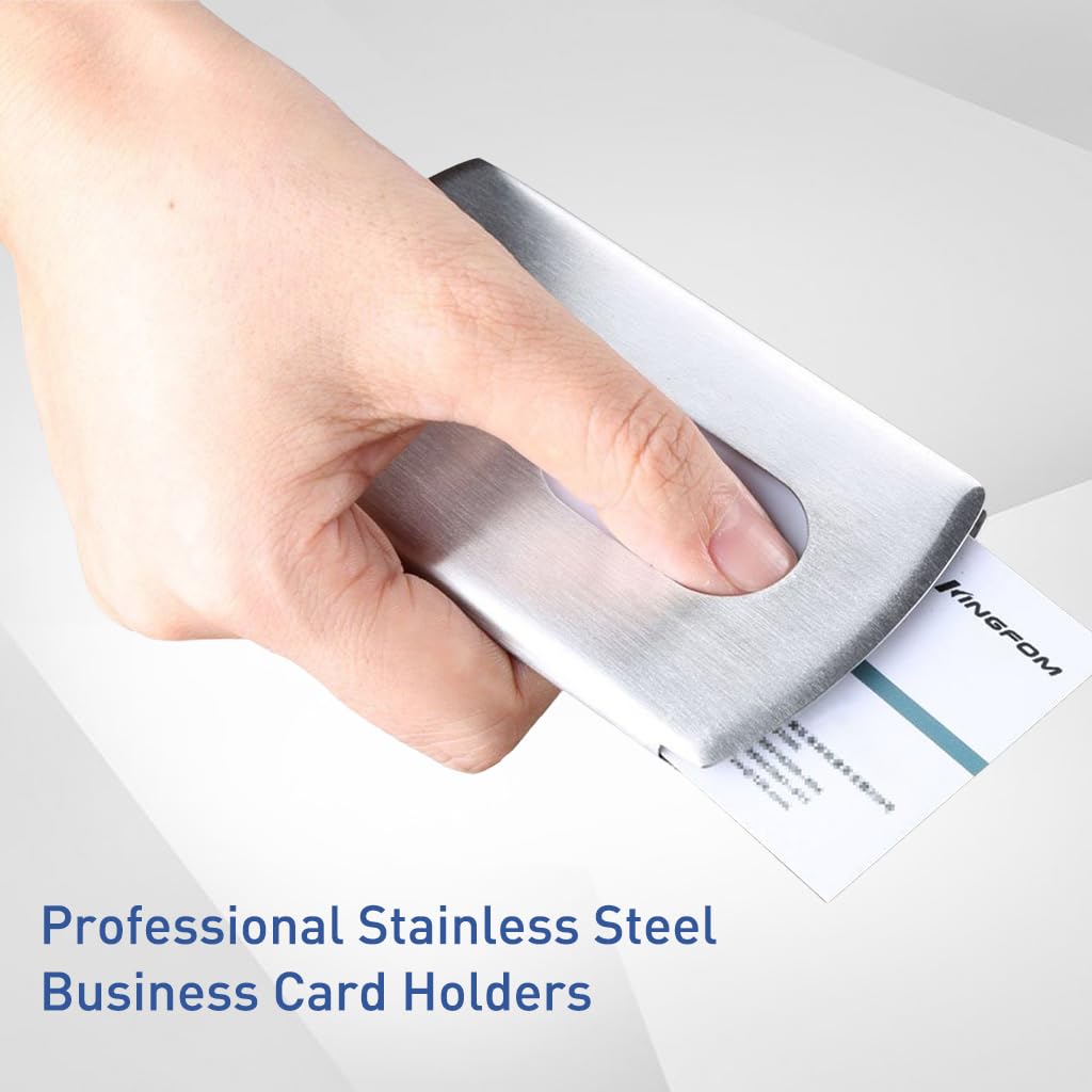 ZIBUYU Visiting Card Holder for Office with Thumb Slide Design and Stainless Steel Body 9.8x6.5x1.3 cm | Compact Gift for Men and Women