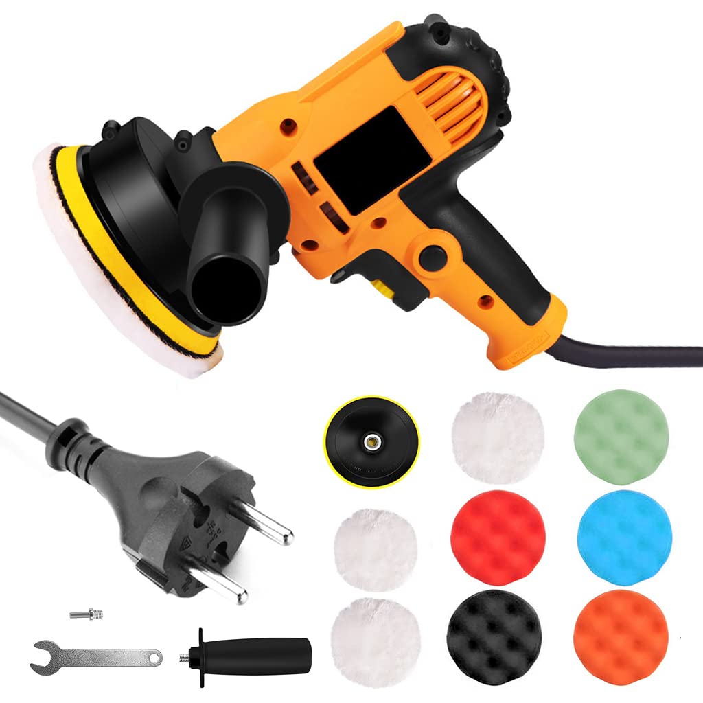 125mm Electric Car Polisher Machine for Car and Home Use with 700w Motor and Variable Speed | Includes 5 Sponge Pads and 2 Wool Pads