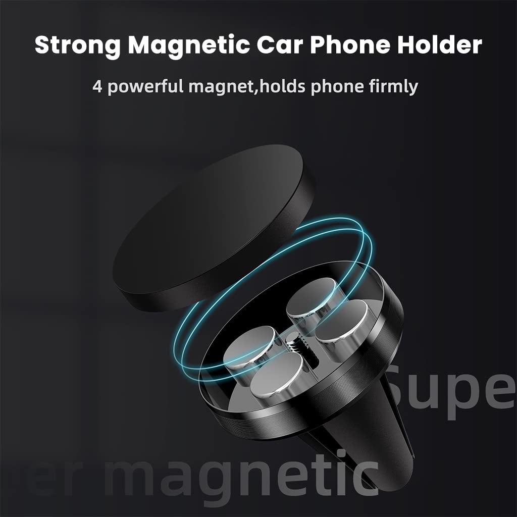 HASTHIP Magnetic Car Phone Mount Holder for Air Vent with 4 Strong Magnets and Rubber Clamps