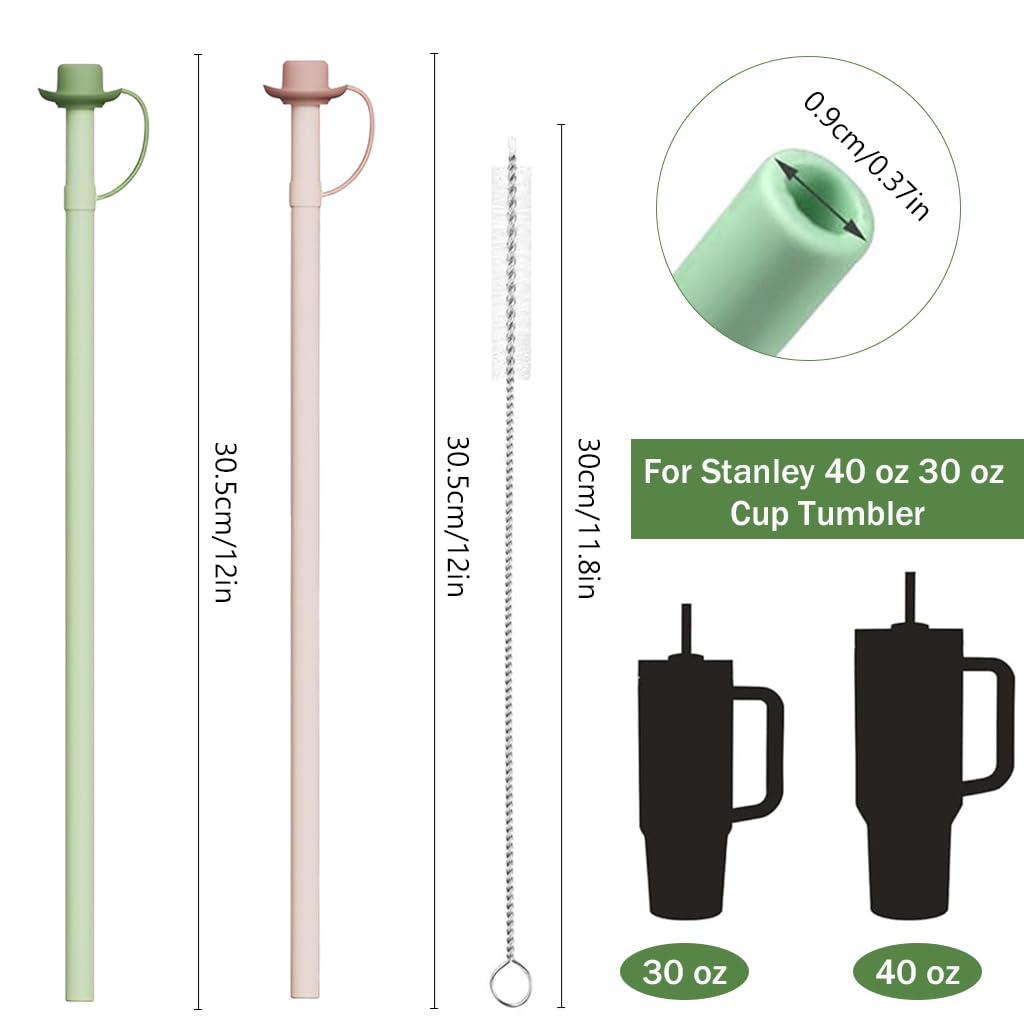 HASTHIP Silicone Straws for Stanley Cup with Caps 12 in Replacement | Food Grade 2 Pcs Set