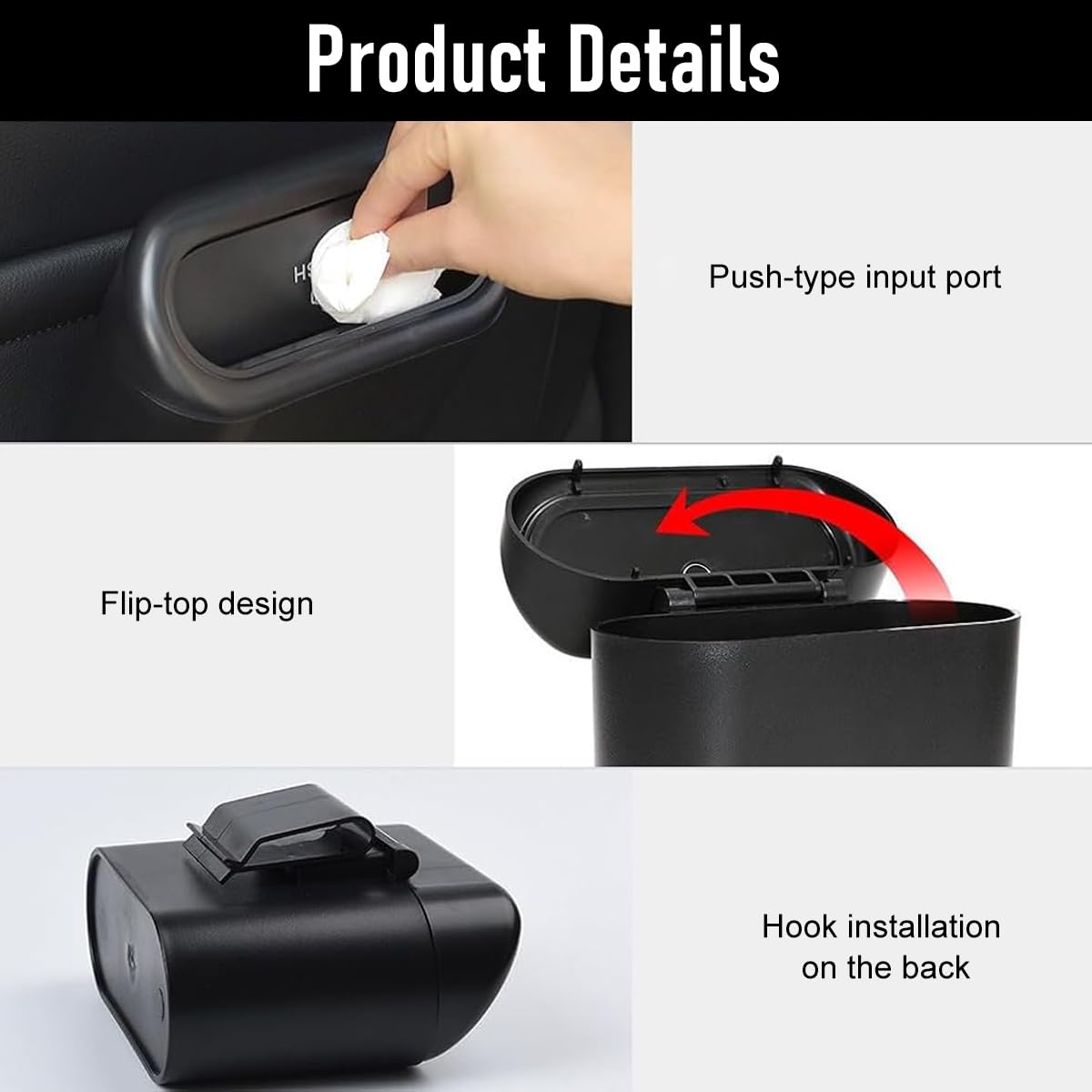 ZIBUYU Small Car Trash Bin for Vehicle Organization with 2 in 1 Flip and Push Lid | Waterproof ABS Clip-On Design