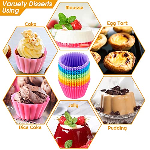 HASTHIP® 12Pcs Reusable Silicone Baking Cups, Cupcake Liners, Non-Stick Muffin Molds Cake Mold Baking Pastery Mold (Random Color)