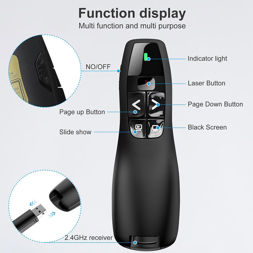 ZIBUYU Laser Pointer Presenter for Teachers and Conferences with USB Receiver | Wireless Clicker