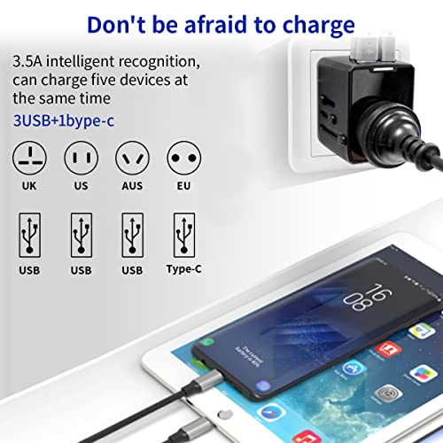 Verilux® International Universal Travel Adapter, 3 USB & 1 USB C Ports Travel Adaptor International All in One, Universal Charger Ac Plug Adaptor for USA EU UK AUS, Adapter for Indian Pins for Travel