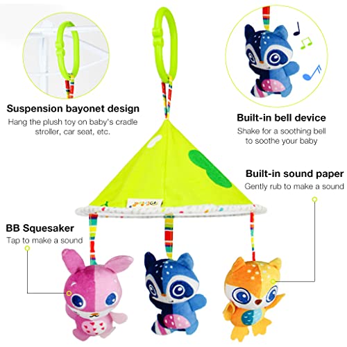 SNOWIE SOFT® Hanging Toy for Baby, Stroller Infant Cradle Toy Plush Toy Infant Soft Plush Rattle Soft Hanging Stroller Toy with Teether for 0-12 Months Baby Multicolor