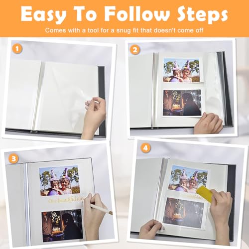 HASTHIP® Photo Album Self Adhesive Scrapbook for 4x6 5x7 8x10 Pictures Linen Cover with 40 Pages DIY Book Birthday Gifts Women Mom Family Baby Wedding Travel 11.5x10.6 Grey 2 PCS
