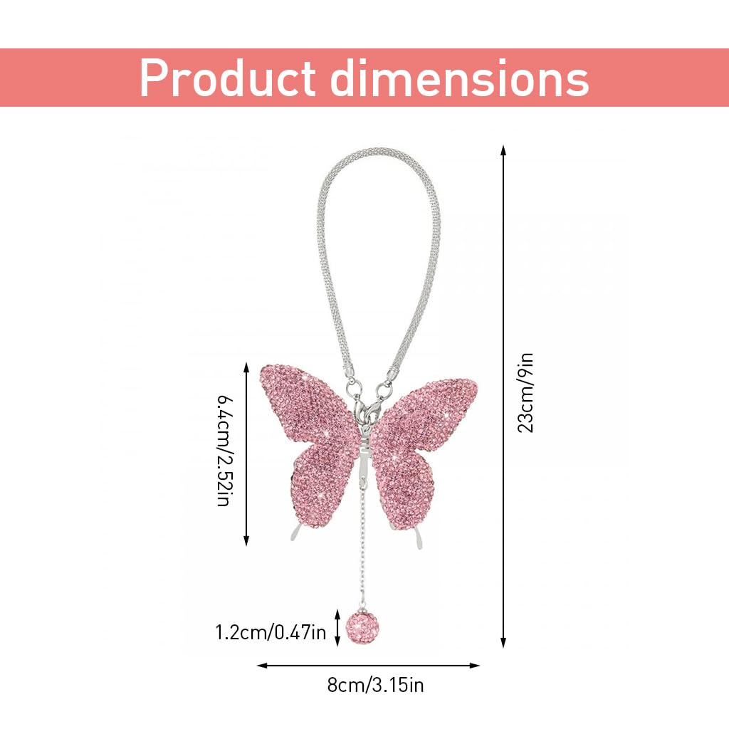 STHIRA® Bling Butterfly Diamond Car Hanging Accessories, Crystal Car Rear View Mirror Charms Car Decorative Accessories for Women, Lucky Gifts Hanging Ornament Pendant Decor for All Cars