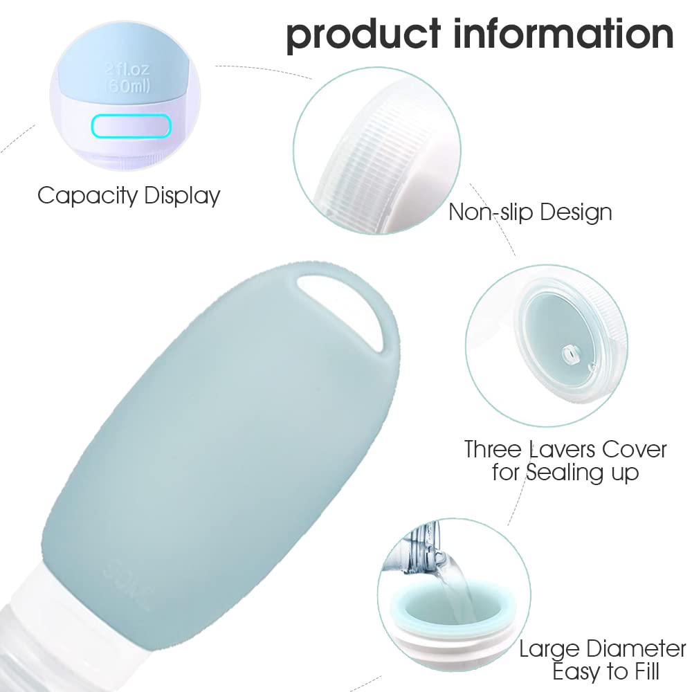 MAYCREATE Travel Bottles for Toiletries 3Pcs 40ml 60ml 90ml with Carabiner | Soft Silicone Leakproof Refillable Containers Green