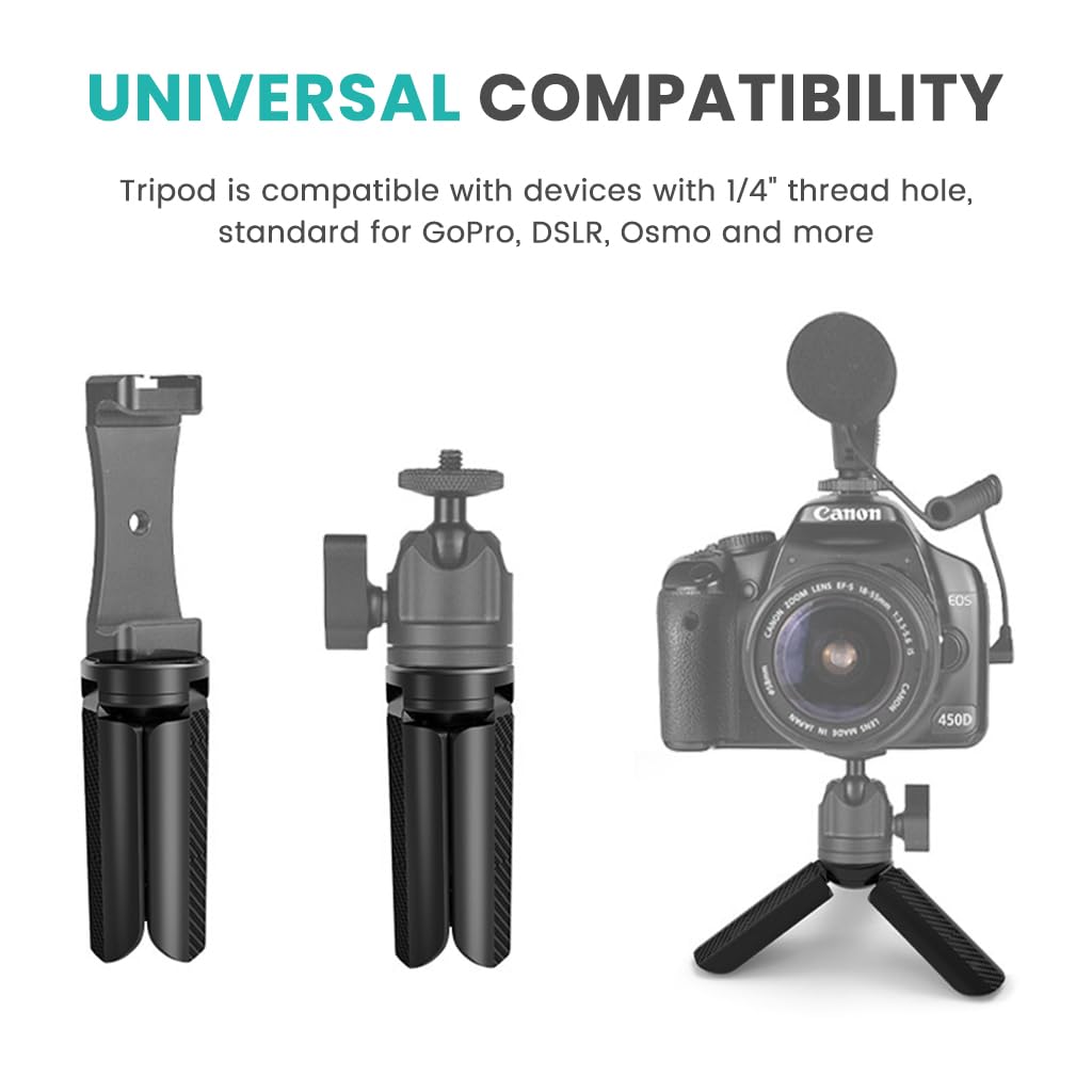 Zibuyu Mini Tripod for Camera and Phone with 1/4 inch Screw featuring Folding Design | Black ABS Desktop Stand for Photography and Vlogging