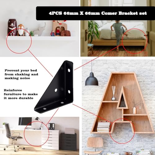 Serplex® 8PCS Corner Braces Angle Brackets Steel L-Brackets 90°C Shelf Support Triangle Furniture Right-Angle Joints Desk Connector for Bed Table Cabinet