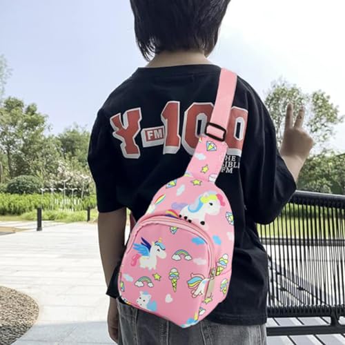 PALAY® Kids Chest Bag Pink Unicorn Chest Bag for Kids Outdoor Travel Bag Cartoon Print Nylon Crossbody Bag for Kids Snack Bag Shoulder Bag for Girls