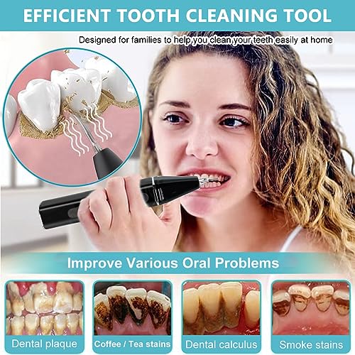 HANNEA® Teeth Whitening Kit Electric Tartar Remover with LED, Teeth Stain Remover with 3 Working Modes, Teeth Cleaning Kits With 4 Stainless Steel Bits, Oral Mirror, Black