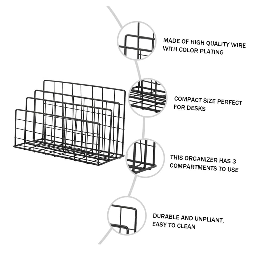 Zibuyu 3 Tier Metal Book Organizer for Desk and File Storage with Wire Design | Rose Gold