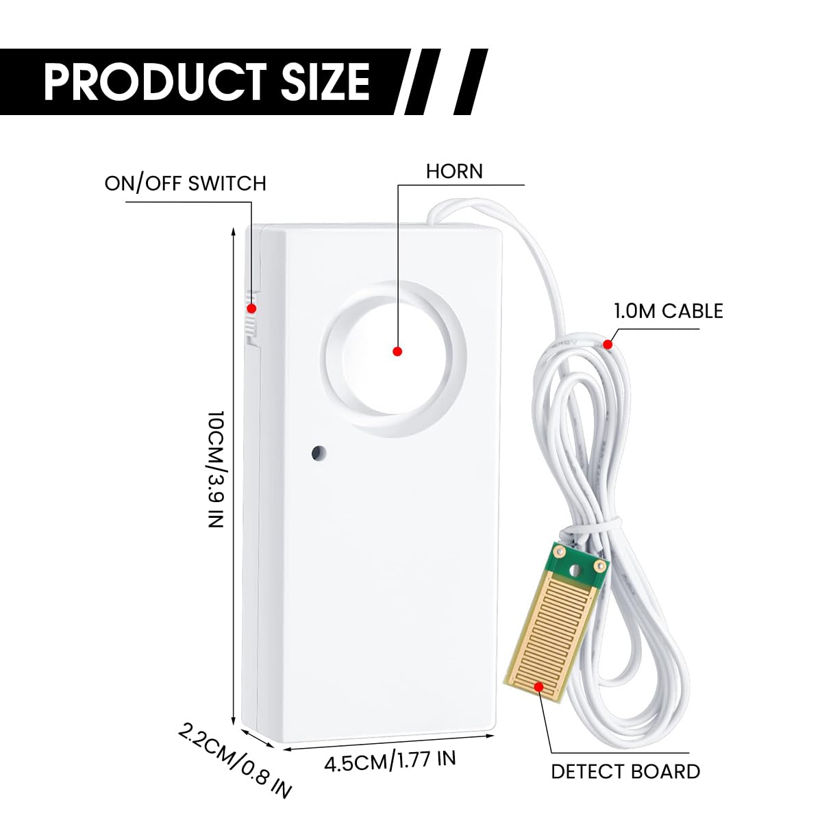 Serplex Water Alarm Sensor for Tank Overflow with 120dB Alert and Sensitive Metal Probe | 9V Battery Powered