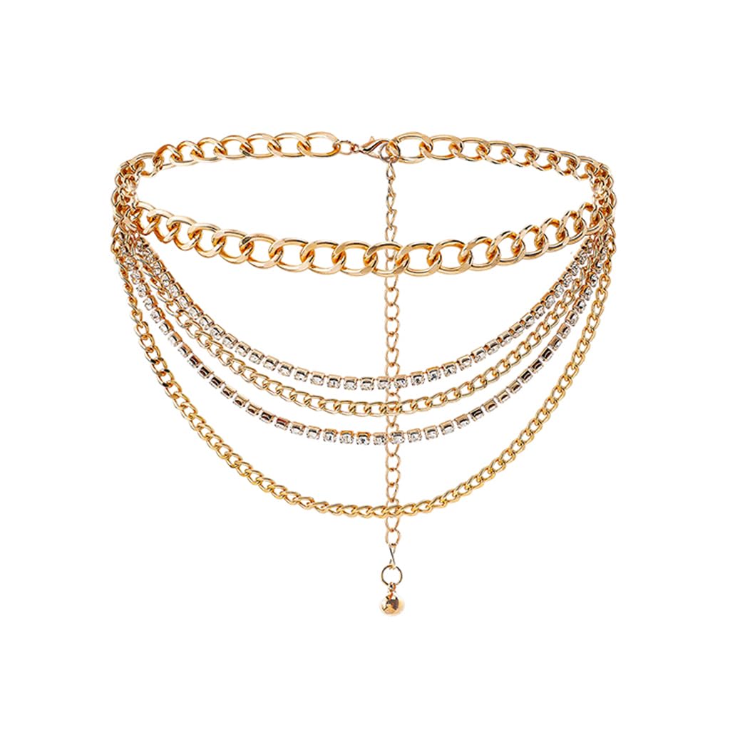 SANNIDHI Gold Waist Chain for Women featuring Multi Layered Rhinestone Design | Adjustable Fit