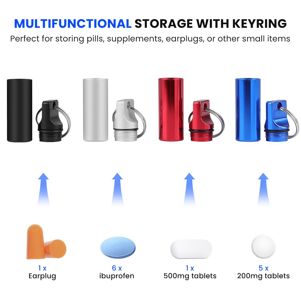 ZIBUYU Pill Box Set for Travel with Waterproof Seal and Keyring | 4 Colors Aluminum 2.36 in