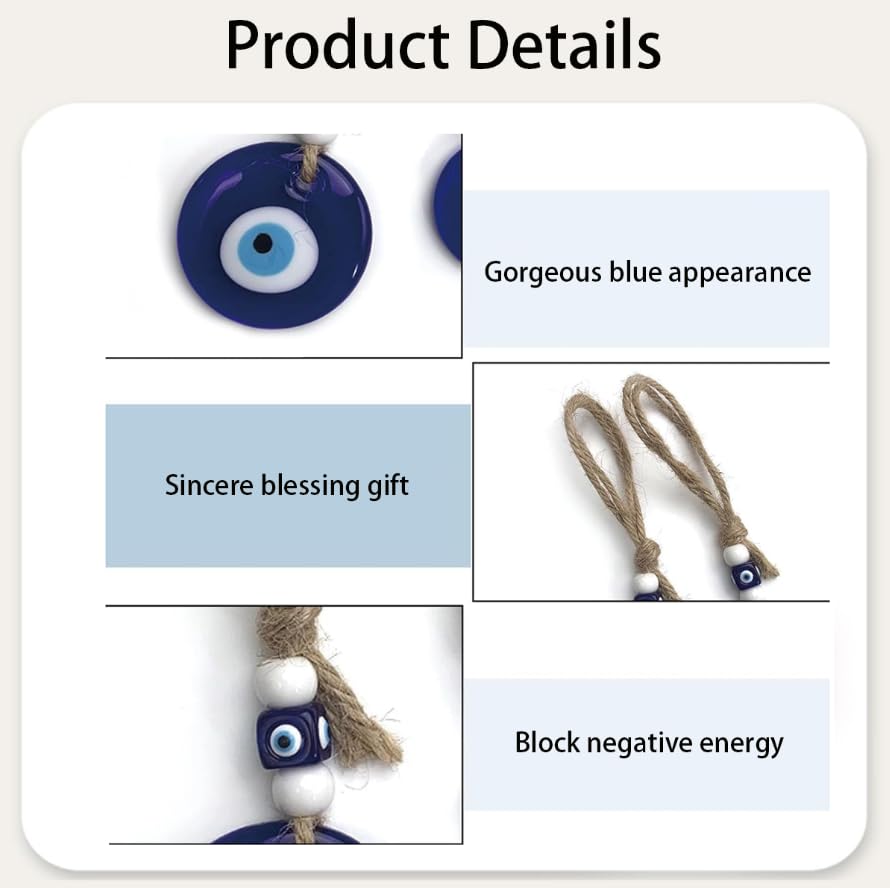 ZIBUYU Evil Eye Car Hanging Ornament for Cars Homes and Offices with Blue Beads | Protective Charm and Decorative Accessory
