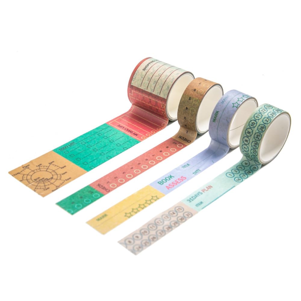 HASTHIP® 4Pcs Planner Washi Tape Set - Decorative & Washi Tapes for Journaling, Scrapbooking, Tape Adhesive Decorative Washi Stickers, Planner Accessories, Gift Wrap Tape