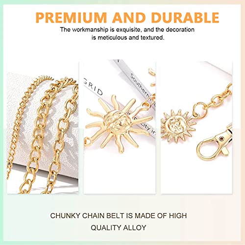 SANNIDHI® Waist Chain for Women Saree Belt Dresses Sun Element Body Chains Fashion 3 Layers Metal Gold Matched with Suits Jeans Shirts Dress 3 PCS