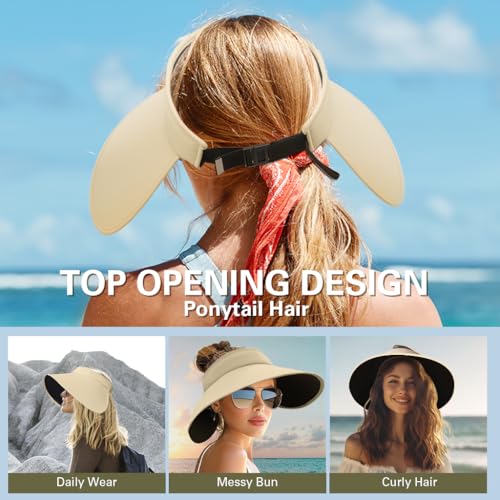 Venzina® UPF 50+ Sun Visor Hat for Women Ultra Wide Brim Outdoor Summer Cap UV Protection Visor Blackout Liner Design Packable Travel Hiking Hat Adjustable Elastic Closure Fashion Beach Hat