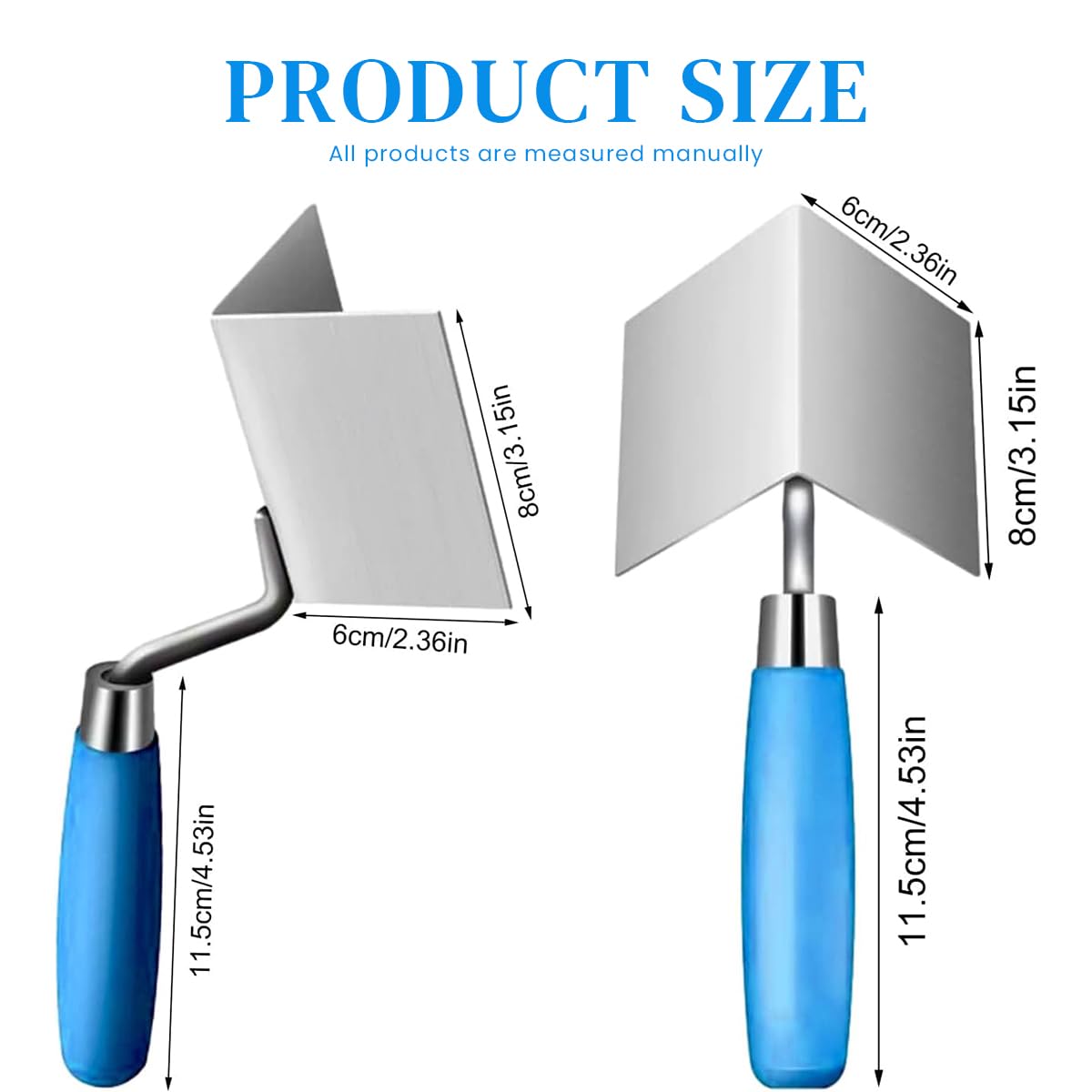 HASTHIP® 2Pcs Stainless Steel Trowel Drywall Corner Tool Set 80 x 60mm Angle Trowel for Plastering Sharp Corner Creating Angle Trowels Drywall Outside&Inside Corner Trowel for Plaster, Gypsum, Cement