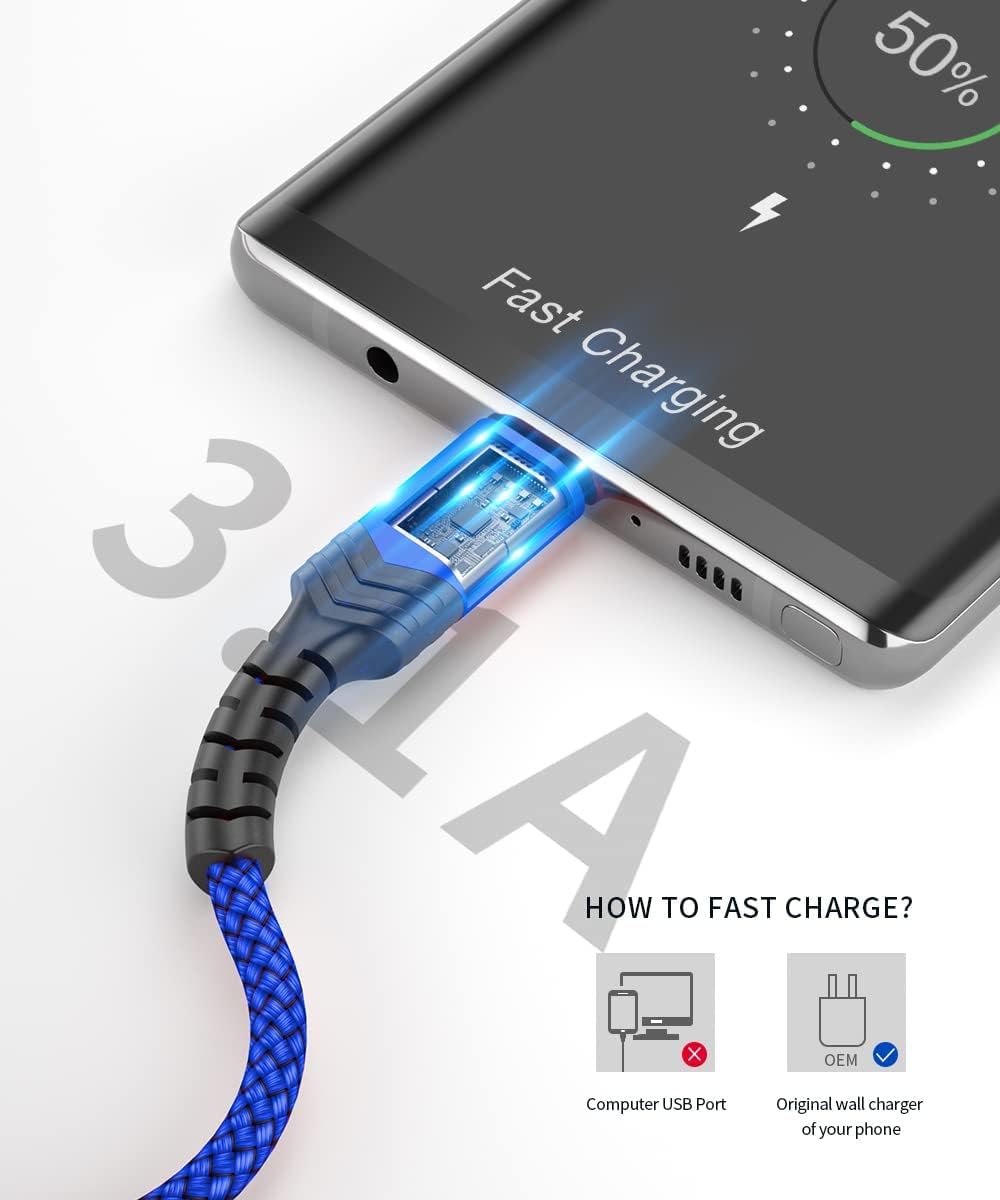 JSAUX USB A to Type C Cable for Samsung and PS5 featuring 3.1A Fast Charge 3-Pack 3.3ft 6.6ft 10ft | Nylon Braided with 3D Aluminum Connector