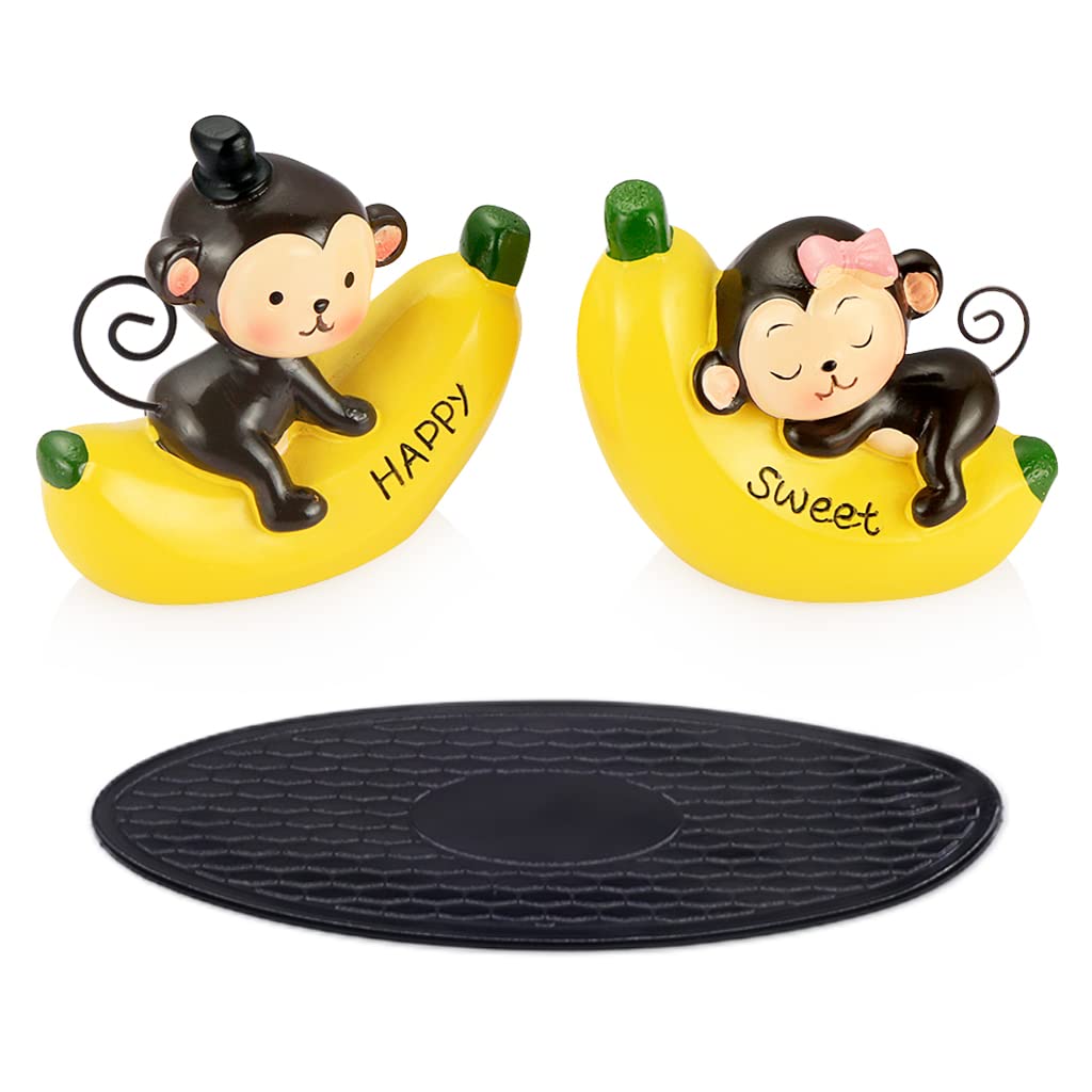 ZIBUYU 1 Pair Cute Resin Couple Monkey Banana Car Resin Decoration Car Dashboard Toy Desk Decoration Lovely Dashboard Toys Gift Car Interior Decoration Desk Decoration