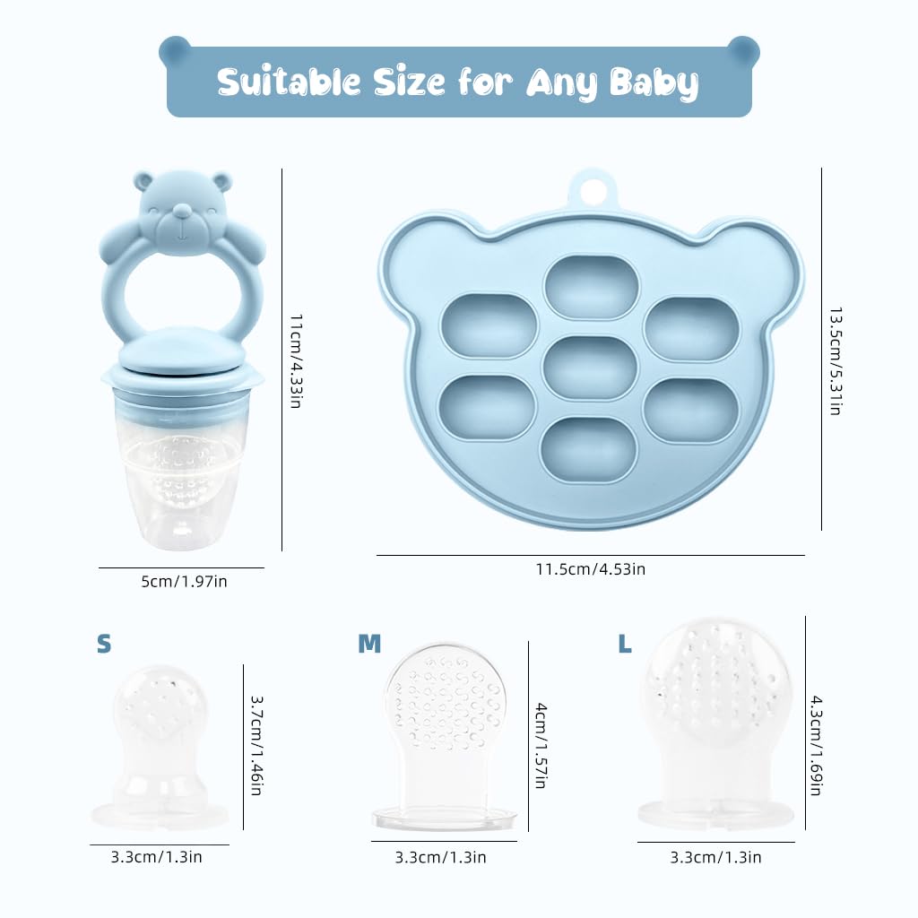 SNOWIE SOFT® Silicone Pacifier & Ice Cream Mould Fruit Puree Ice Cube Mold Set Baby Silicone Pacifier Teether Feeder Baby Food Feeder Silicone Ice Cube Tray Pacifier Feeder for Puree