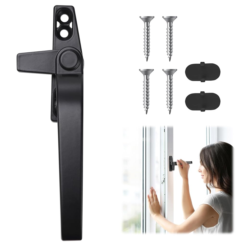 Serplex® Window Handles for UPVC Windows Lockable Right Cockspur Window Handle Black Double Glazing Aluminum Zinc Alloy with Fixing Screws, Window Handle Replacement for Home Windows and Doors