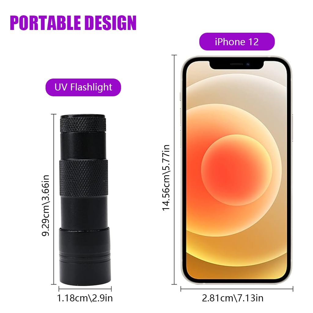 Optifit UV Flashlight for Pet Stain and Leak Detection with 12 LED 395nm Light | Aluminum Alloy Waterproof Design