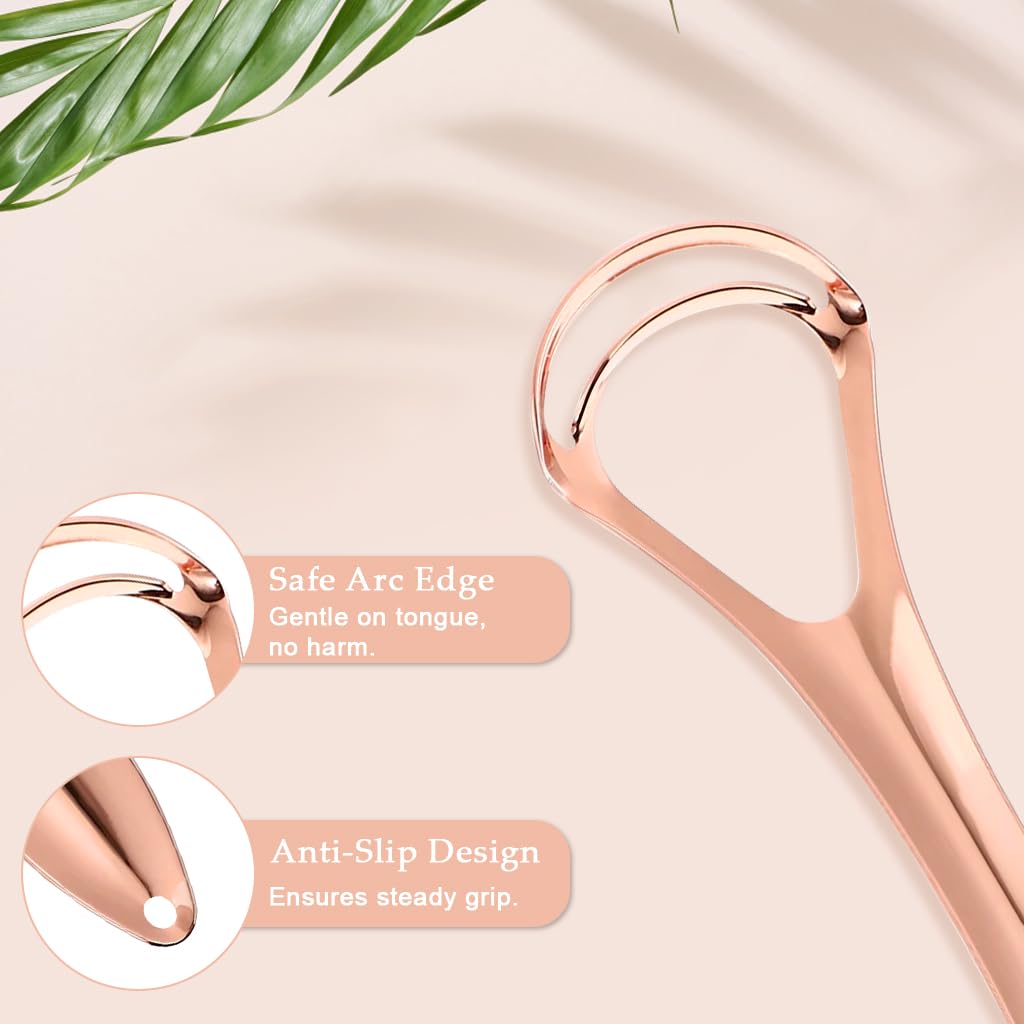 ZIBUYU Tongue Cleaner for Adults with Double Layer Design and Rose Gold Stainless Steel 2 Pack
