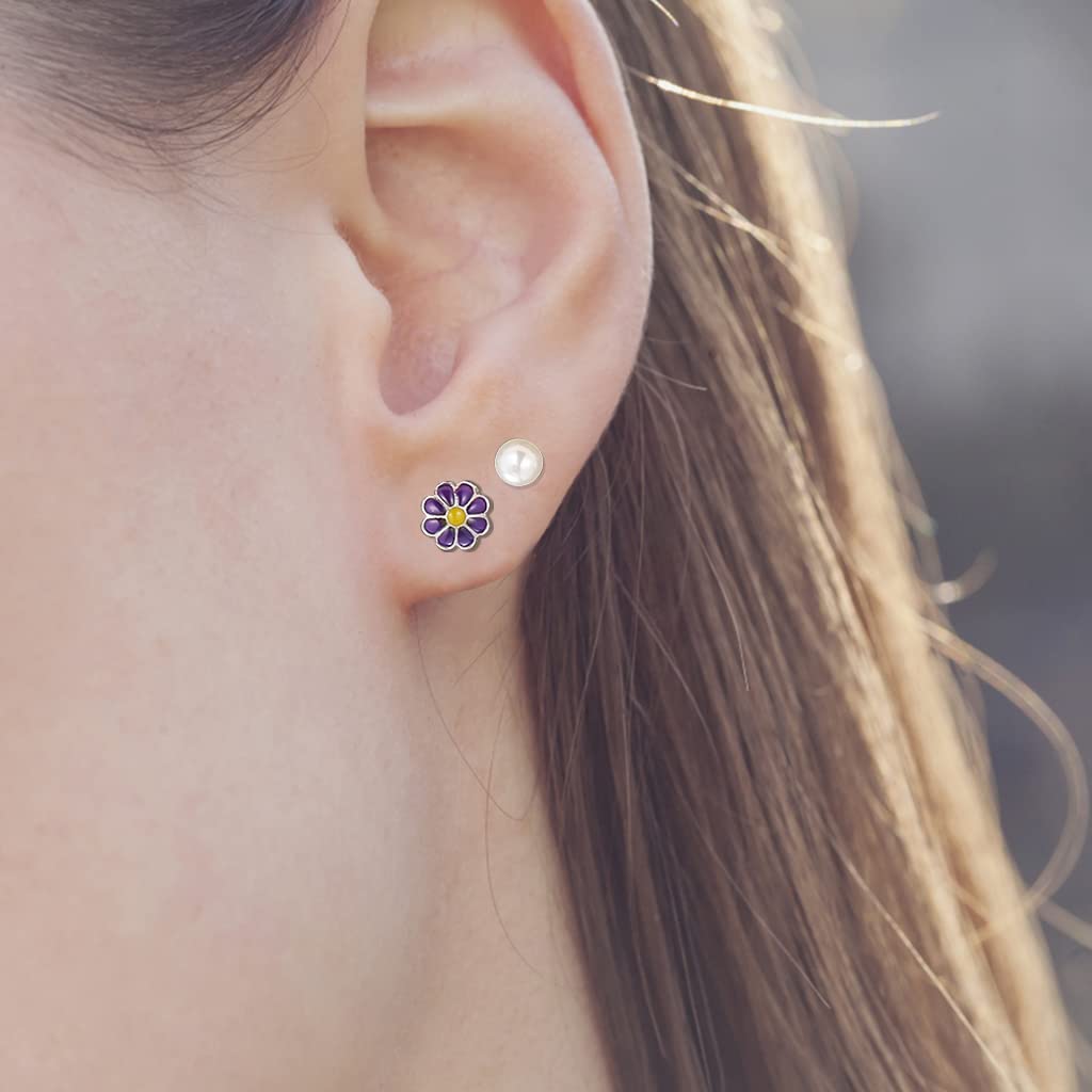 Zibuyu Stud Earrings for Women featuring 30 Pair Alloy Studs with Pearls & Rhinestones | Gift for Girls