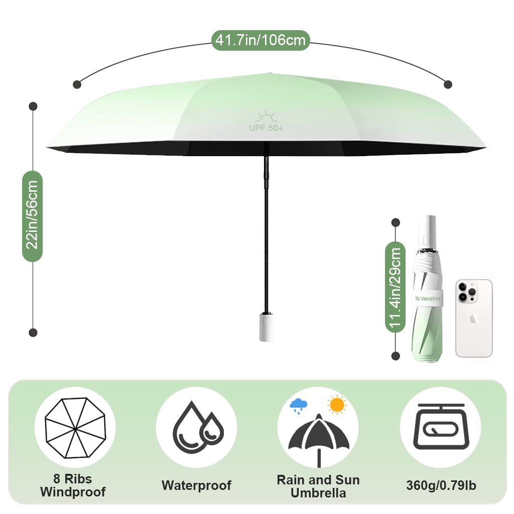 Venzina Sun Umbrella for Travel with UPF 50+ Protection and One Touch Auto Open | Gradient Light Green