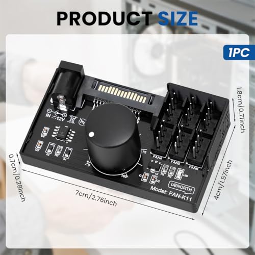 ZORBES® 4 Pin 12V PWM Fan Controller Speed Controller Kit, Support Max 6 Fans, CPU Tower Fan Controller Modification Kit with Knob, Powered by SATA and DC 5525