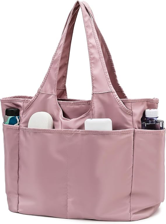 ZIBUYU® Gym Tote Bag Hand Tote Shoulder Bag Packable Waterproof Nylon Multi Pocket Zipper Bag Fashion Pink Multi Use Carry-all Bag Shoulder Bag for Gym, Office, Daily