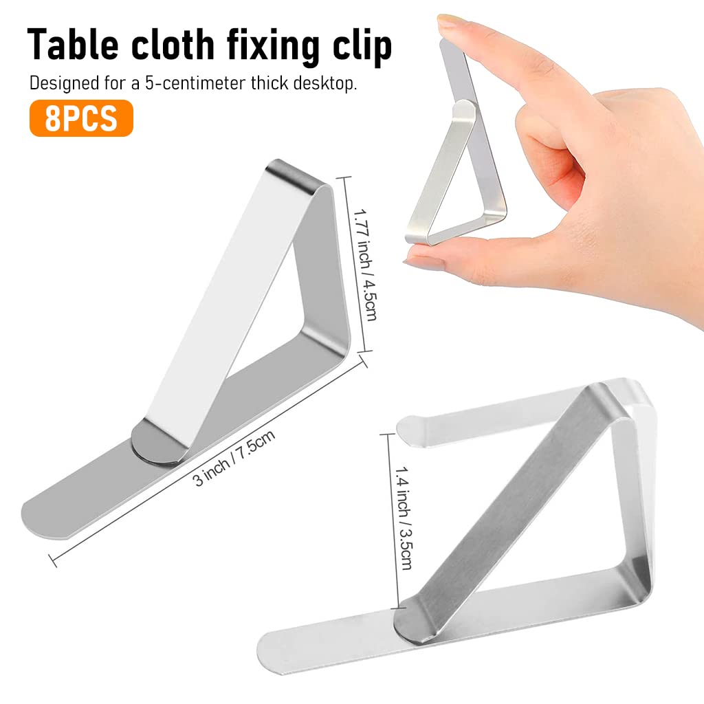 Supvox® 8Pcs Table Clip, Table Cloth Clips, Stainless Steel Large Table Cover Clamps Table Cloth Holders, 7.5cm Heavy Duty Picnic Table Clips, Table Cloth Holders Ideal for Home, Picnic, Party