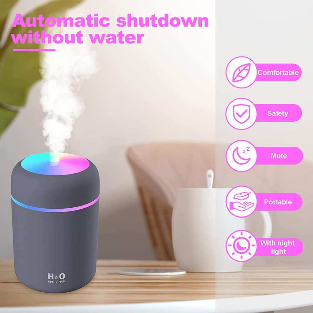 HASTHIP Mini Humidifier for Bedroom and Office with 300 ml Tank featuring 2 Spray Modes | Quiet 26 dB Operation and Colorful Light