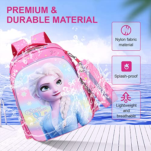 PALAY® Small Backpack for Girls with Pencial Case Pink Elsa Princess Print Waterproof School Backpack for Girls School Bag for Girls Kids for 3-5