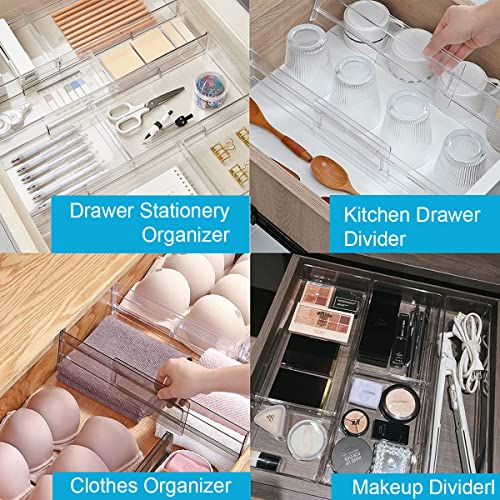 HASTHIP® Drawer Dividers Organizers 6 Pack, Adjustable 3.2" High Expandable from 11''-20" Kitchen Drawer Organizer, Clear Plastic Drawers Separators for Clothing, Kitchen Utensils and Office Storage