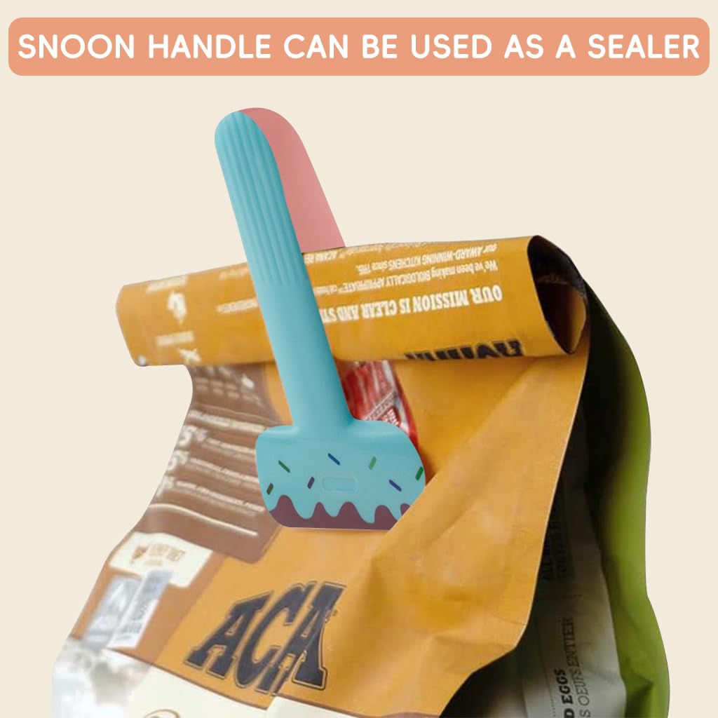 Qpets Dog Food Scoop Set for Cats and Dogs with Sealing Clip Handle and Canning Spoon | Ice Cream Color