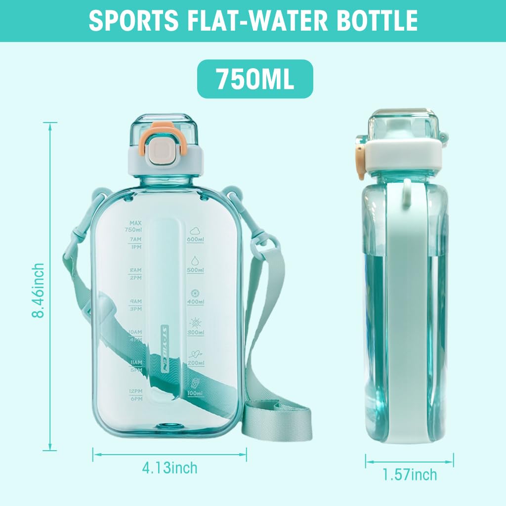 Optifit® Water Bottle with Shoulder Strap, Hot & Cold Water Bottle with One Touch Button Lid, BPA Free Water Bottle for Sports, Gym, Outdoor, Travel (Green)