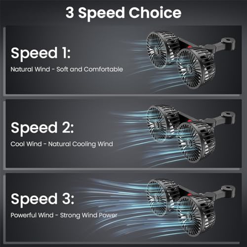 STHIRA® Car Back Seat Headrest Cooling USB Dual with 3 Speeds 5V Mini 360 Degree Rotatable Air for Sedan SUV RV Boat 3 PCS