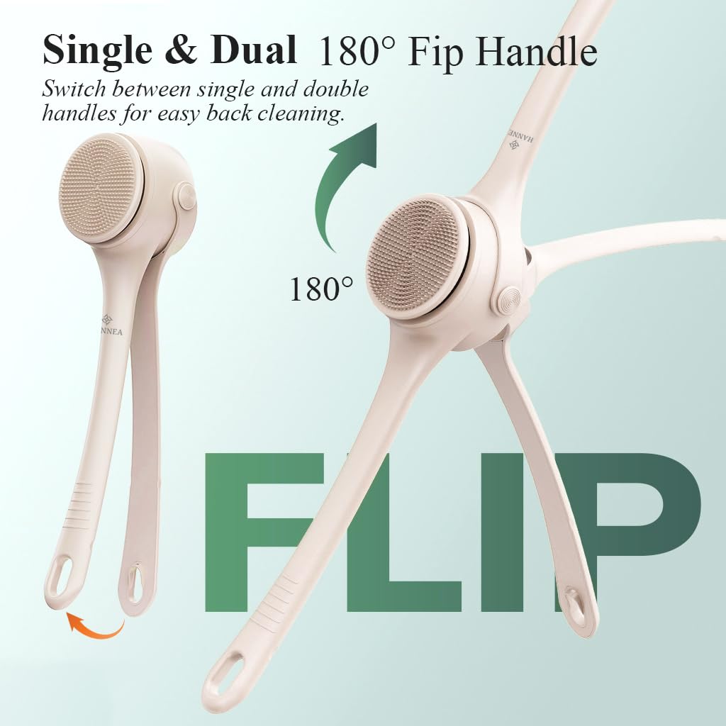 HANNEA Electric Bath Brush with 4 Heads and 2 Modes for Exfoliation and Dual Handle Design