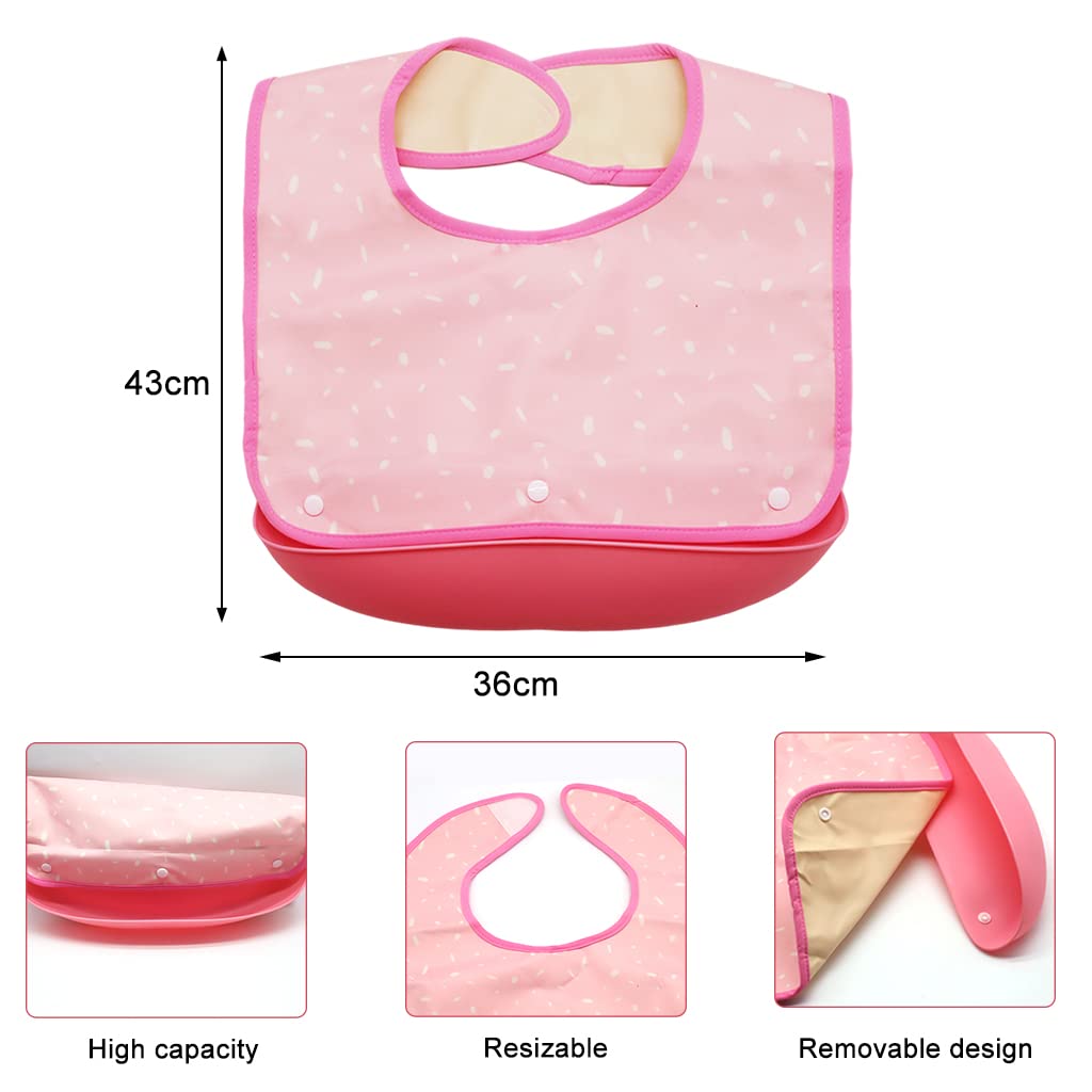 ZIBUYU Adult Waterproof Dining Bibs for Mealtime Protection with Hook & Loop Closure 43x36cm | Reusable Pink Bib for Seniors and Disabled