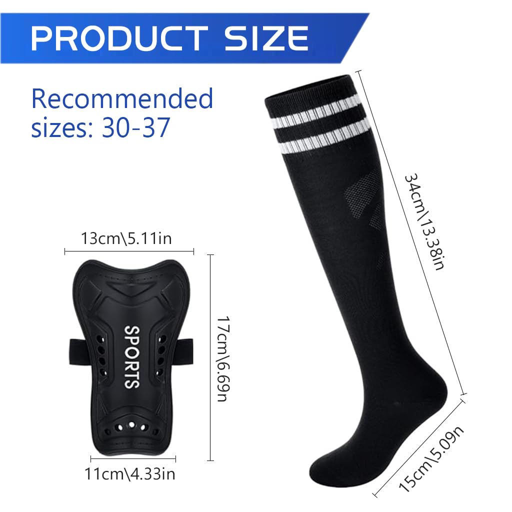 Proberos Football Shin Guards Sock Set for Kids with 13.5 in Compression Socks | Black