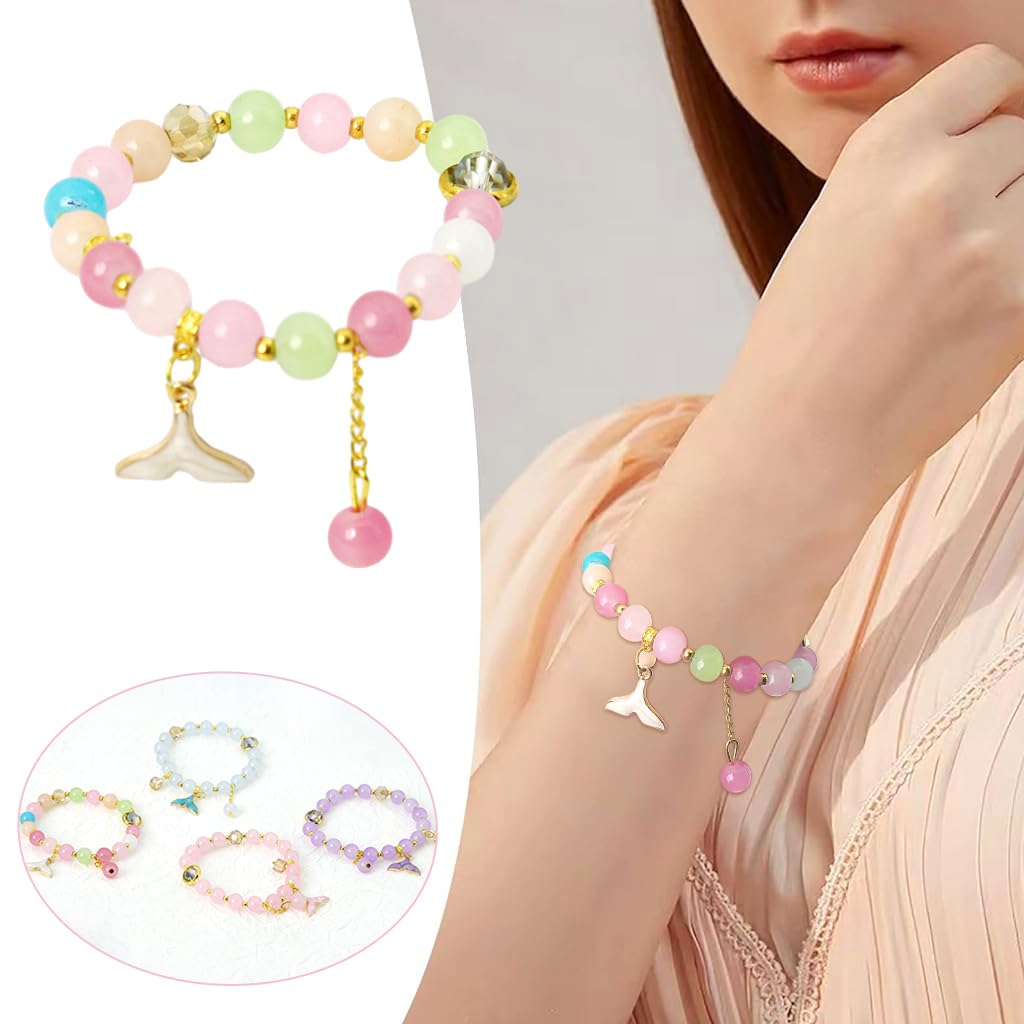 SANNIDHI Bracelet for Girls 4pcs Set, Mermaid Tail Charm Color Beads Bracelets Elastic Fashion Friendship Bracelet for Girl Kids Costume Jewelry Set Christmas Gift