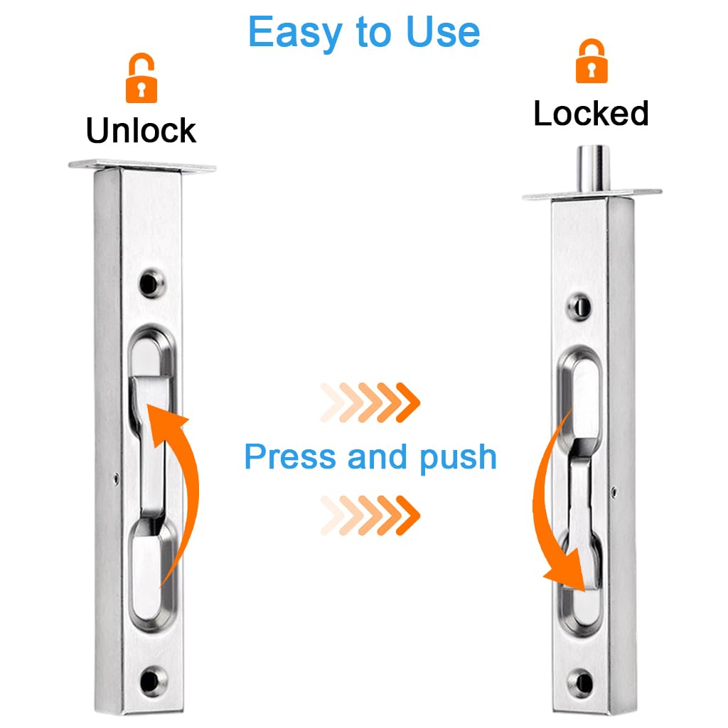 Serplex Flush Bolt for Double Door featuring 6 in Spring Loaded Push Lever | 304 Stainless Steel