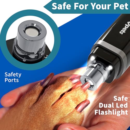 Qpets® Professional Electric Dog Nail Grinder with 2 LED Light Trimmer for Cat Low Noise Pet Clippers Cutter 3 PCS